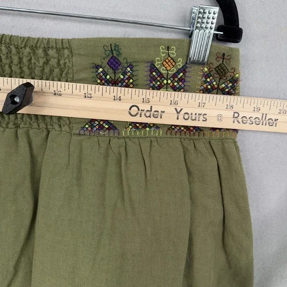 Maeve Skirt Womens 14 Green Embroidered Button A-Line Linen Blend Boho Fairy - Picture 12 of 15